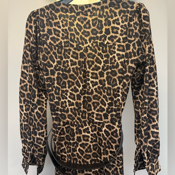 Michael, Michael Kors Leopard Print Long Sleeve V-neck Belted Dress Size XS - Picture 5 of 7